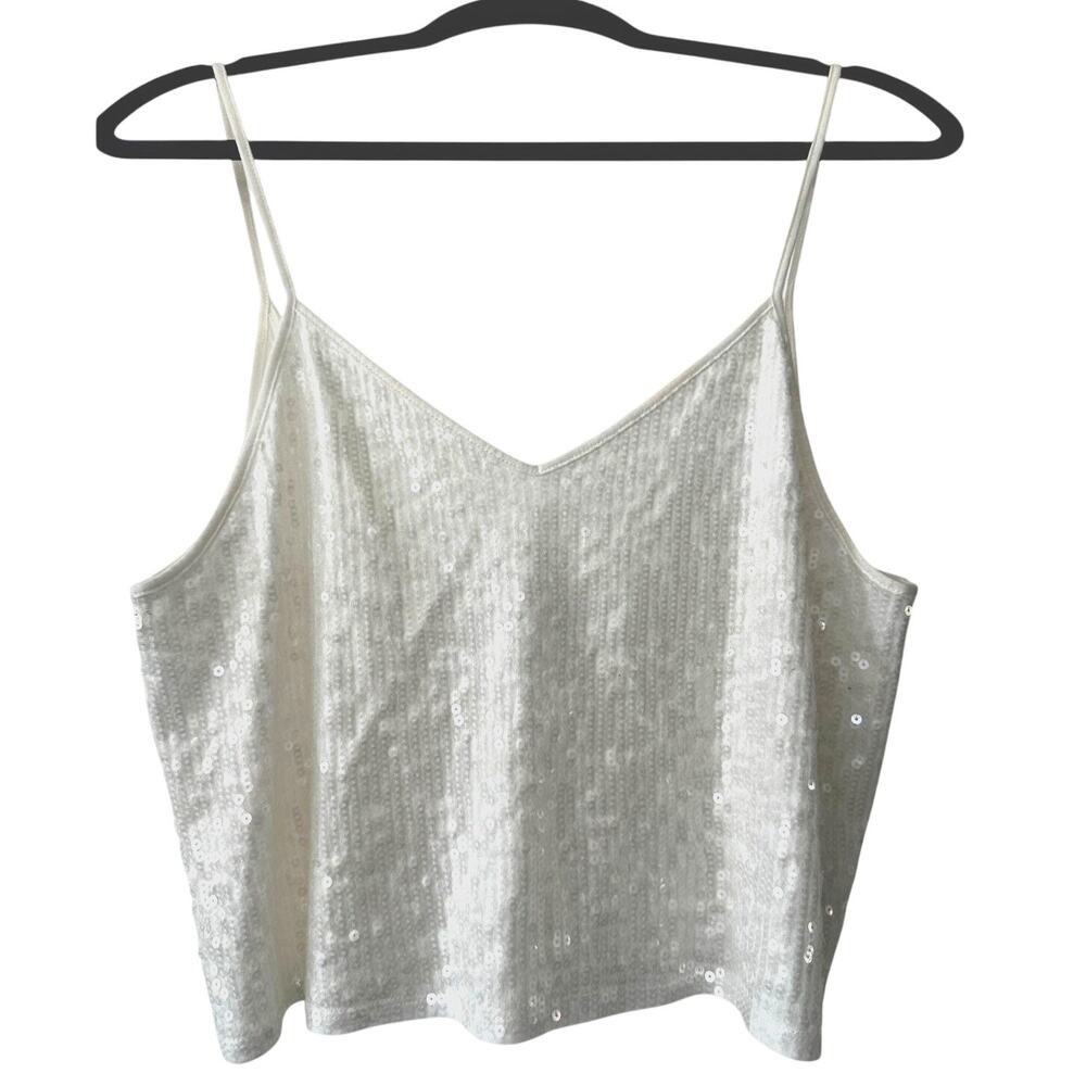 Express Sequin Cami Tank Silver White Medium